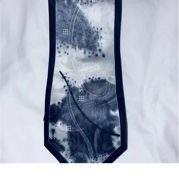 Stacy Adams Men's Silk Necktie Black & Grey Geometric Design - Picture 5 of 8